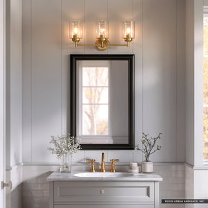 Urban Ambiance - Bath Light - UKC20505 Industrial Indoor Bath Light, 9.25''H x 21.5''W x 6.5''Dep, Natural Brass Finish, Ravencourt Collection - 