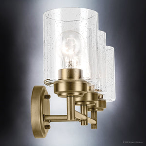 Urban Ambiance - Bath Light - UKC20505 Industrial Indoor Bath Light, 9.25''H x 21.5''W x 6.5''Dep, Natural Brass Finish, Ravencourt Collection - 