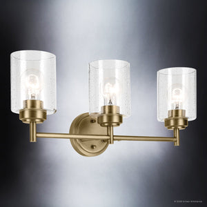 Urban Ambiance - Bath Light - UKC20505 Industrial Indoor Bath Light, 9.25''H x 21.5''W x 6.5''Dep, Natural Brass Finish, Ravencourt Collection - 