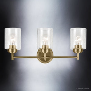 Urban Ambiance - Bath Light - UKC20505 Industrial Indoor Bath Light, 9.25''H x 21.5''W x 6.5''Dep, Natural Brass Finish, Ravencourt Collection - 