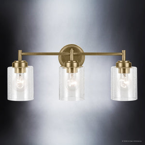 Urban Ambiance - Bath Light - UKC20505 Industrial Indoor Bath Light, 9.25''H x 21.5''W x 6.5''Dep, Natural Brass Finish, Ravencourt Collection - 