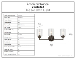 Urban Ambiance - Bath Light - UKC20507 Industrial Indoor Bath Light, 9.25''H x 21.5''W x 6.5''Dep, Olde Bronze Finish, Ravencourt Collection - 