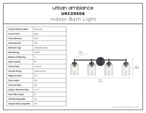 Urban Ambiance - Bath Light - UKC20508 Industrial Indoor Bath Light, 9.25''H x 30''W x 6.5''Dep, Black Finish, Ravencourt Collection - 