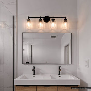 Urban Ambiance - Bath Light - UKC20508 Industrial Indoor Bath Light, 9.25''H x 30''W x 6.5''Dep, Black Finish, Ravencourt Collection - 