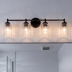 Urban Ambiance - Bath Light - UKC20508 Industrial Indoor Bath Light, 9.25''H x 30''W x 6.5''Dep, Black Finish, Ravencourt Collection - 