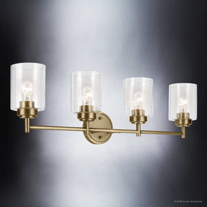 Urban Ambiance - Bath Light - UKC20509 Industrial Indoor Bath Light, 9.25''H x 30''W x 6.5''Dep, Natural Brass Finish, Ravencourt Collection - 