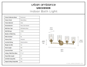 Urban Ambiance - Bath Light - UKC20509 Industrial Indoor Bath Light, 9.25''H x 30''W x 6.5''Dep, Natural Brass Finish, Ravencourt Collection - 