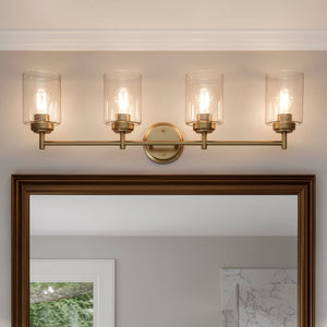 Urban Ambiance - Bath Light - UKC20509 Industrial Indoor Bath Light, 9.25''H x 30''W x 6.5''Dep, Natural Brass Finish, Ravencourt Collection - 