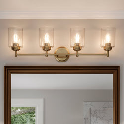 Urban Ambiance - Bath Light - UKC20509 Industrial Indoor Bath Light, 9.25''H x 30''W x 6.5''Dep, Natural Brass Finish, Ravencourt Collection - 