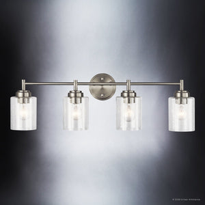 Urban Ambiance - Bath Light - UKC20510 Industrial Indoor Bath Light, 9.25''H x 30''W x 6.5''Dep, Brushed Nickel Finish, Ravencourt Collection - 