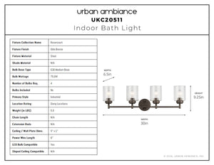 Urban Ambiance - Bath Light - UKC20511 Industrial Indoor Bath Light, 9.25''H x 30''W x 6.5''Dep, Olde Bronze Finish, Ravencourt Collection - 