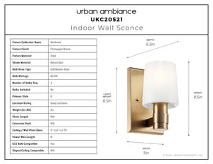 Urban Ambiance - Wall Sconce - UKC20521 Contemporary Indoor Wall Sconce, 8.5''H x 5''W x 6.5''Dep, Champagne Bronze Finish, Northwick Collection -