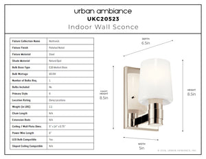Urban Ambiance - Wall Sconce - UKC20523 Contemporary Indoor Wall Sconce, 8.5''H x 5''W x 6.5''Dep, Polished Nickel Finish, Northwick Collection -