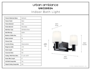 Urban Ambiance - Bath Light - UKC20524 Contemporary Indoor Bath Light, 8.25''H x 14.5''W x 6.5''Dep, Black Finish, Northwick Collection -