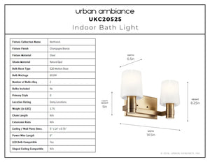 Urban Ambiance - Bath Light - UKC20525 Contemporary Indoor Bath Light, 8.25''H x 14.5''W x 6.5''Dep, Champagne Bronze Finish, Northwick Collection -