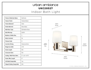 Urban Ambiance - Bath Light - UKC20527 Contemporary Indoor Bath Light, 8.25''H x 14.5''W x 6.5''Dep, Polished Nickel Finish, Northwick Collection -