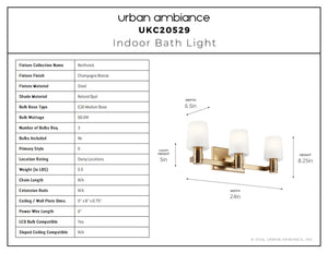 Urban Ambiance - Bath Light - UKC20529 Contemporary Indoor Bath Light, 8.25''H x 24''W x 6.5''Dep, Champagne Bronze Finish, Northwick Collection -