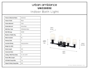 Urban Ambiance - Bath Light - UKC20532 Contemporary Indoor Bath Light, 8.25''H x 30''W x 6.5''Dep, Black Finish, Northwick Collection -