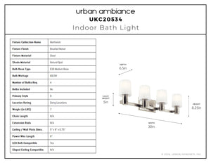 Urban Ambiance - Bath Light - UKC20534 Contemporary Indoor Bath Light, 8.25''H x 30''W x 6.5''Dep, Brushed Nickel Finish, Northwick Collection -