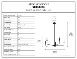 Urban Ambiance - Chandelier - UKC20540 Luxe Industrial Indoor Chandelier, 19.25''H x 30.25''W x 30.25''Dep, Black Finish, Penhurst Collection -