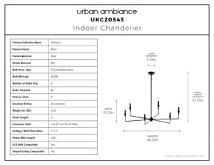 Urban Ambiance - Chandelier - UKC20543 Luxe Industrial Indoor Chandelier, 19.25''H x 40.25''W x 40.25''Dep, Black Finish, Penhurst Collection -