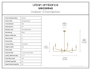 Urban Ambiance - Chandelier - UKC20544 Luxe Industrial Indoor Chandelier, 19.25''H x 40.25''W x 40.25''Dep, Champagne Bronze Finish, Penhurst Collection -