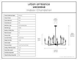 Urban Ambiance - Chandelier - UKC20549 Luxe Industrial Indoor Chandelier, 20''H x 39.75''W x 39.75''Dep, Black Finish, Penhurst Collection -