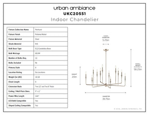 Urban Ambiance - Chandelier - UKC20551 Luxe Industrial Indoor Chandelier, 20''H x 39.75''W x 39.75''Dep, Polished Nickel Finish, Penhurst Collection -