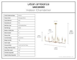 Urban Ambiance - Chandelier - UKC20553 Luxe Industrial Indoor Chandelier, 24.25''H x 11.5''W x 11.5''Dep, Champagne Bronze Finish, Penhurst Collection -