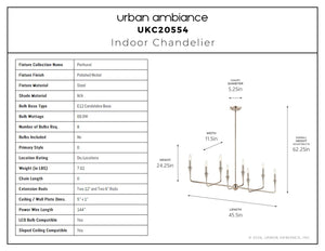 Urban Ambiance - Chandelier - UKC20554 Luxe Industrial Indoor Chandelier, 24.25''H x 11.5''W x 11.5''Dep, Polished Nickel Finish, Penhurst Collection -