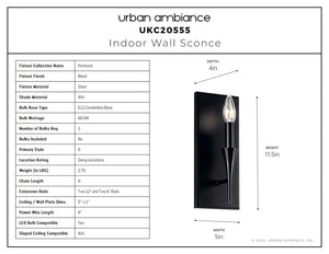Urban Ambiance - Wall Sconce - UKC20555 Luxe Industrial Indoor Wall Sconce, 11.5''H x 5''W x 4''Dep, Black Finish, Penhurst Collection -