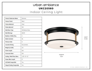 Urban Ambiance - Ceiling Light - UKC20560 Art Deco Indoor Ceiling Light, 5.5''H x 12''W x 12''Dep, Black Finish, Quinmere Collection -