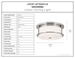 Urban Ambiance - Ceiling Light - UKC20562 Art Deco Indoor Ceiling Light, 5.5''H x 12''W x 12''Dep, Polished Nickel Finish, Quinmere Collection -