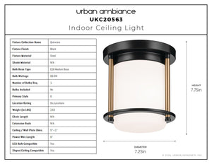 Urban Ambiance - Ceiling Light - UKC20563 Art Deco Indoor Ceiling Light, 7.75''H x 7.25''W x 7.25''Dep, Black Finish, Quinmere Collection -
