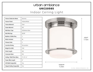 Urban Ambiance - Ceiling Light - UKC20565 Art Deco Indoor Ceiling Light, 7.75''H x 7.25''W x 7.25''Dep, Polished Nickel Finish, Quinmere Collection -