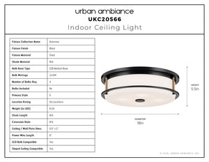 Urban Ambiance - Ceiling Light - UKC20566 Art Deco Indoor Ceiling Light, 5.5''H x 18''W x 18''Dep, Black Finish, Quinmere Collection -