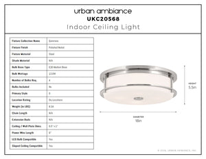 Urban Ambiance - Ceiling Light - UKC20568 Art Deco Indoor Ceiling Light, 5.5''H x 18''W x 18''Dep, Polished Nickel Finish, Quinmere Collection -