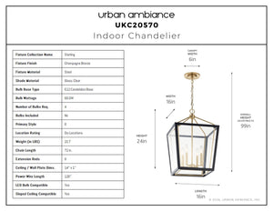 Urban Ambiance - Chandelier - UKC20570 New Traditional Indoor Chandelier, 24''H x 16''W x 16''Dep, Champagne Bronze Finish, Sterling Collection -