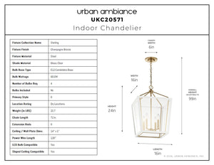 Urban Ambiance - Chandelier - UKC20571 New Traditional Indoor Chandelier, 24''H x 16''W x 16''Dep, Champagne Bronze Finish, Sterling Collection -