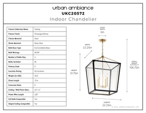 Urban Ambiance - Chandelier - UKC20572 New Traditional Indoor Chandelier, 31.75''H x 22.25''W x 22.25''Dep, Champagne Bronze Finish, Sterling Collection -