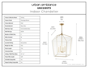 Urban Ambiance - Chandelier - UKC20573 New Traditional Indoor Chandelier, 31.75''H x 22.25''W x 22.25''Dep, Champagne Bronze Finish, Sterling Collection -