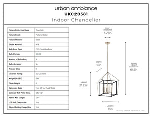 Urban Ambiance - Chandelier - UKC20581 Transitional Indoor Chandelier, 21.25''H x 16''W x 16''Dep, Polished Nickel Finish, Thornfield Collection -