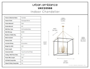 Urban Ambiance - Chandelier - UKC20586 Transitional Indoor Chandelier, 50''H x 34.75''W x 34.75''Dep, Champagne Bronze Finish, Thornfield Collection -