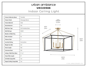 Urban Ambiance - Ceiling Light - UKC20588 Transitional Indoor Ceiling Light, 20''H x 24''W x 24''Dep, Champagne Bronze Finish, Thornfield Collection -