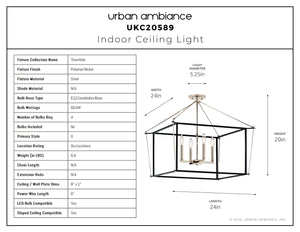 Urban Ambiance - Ceiling Light - UKC20589 Transitional Indoor Ceiling Light, 20''H x 24''W x 24''Dep, Polished Nickel Finish, Thornfield Collection -