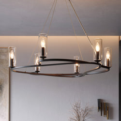 Urban Ambiance - Chandelier - UKC20600 Luxe Industrial Indoor Chandelier, 8.5''H x 37.75''W x 37.75''Dep, Black Finish, Yorkdale Collection -