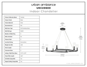 Urban Ambiance - Chandelier - UKC20600 Luxe Industrial Indoor Chandelier, 8.5''H x 37.75''W x 37.75''Dep, Black Finish, Yorkdale Collection -