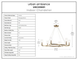 Urban Ambiance - Chandelier - UKC20601 Luxe Industrial Indoor Chandelier, 8.5''H x 37.75''W x 37.75''Dep, Champagne Bronze Finish, Yorkdale Collection -