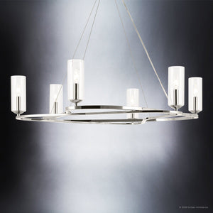 Urban Ambiance - Chandelier - UKC20602 Luxe Industrial Indoor Chandelier, 8.5''H x 37.75''W x 37.75''Dep, Polished Nickel Finish, Yorkdale Collection -