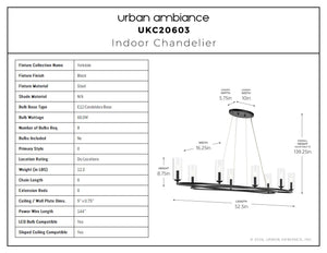 Urban Ambiance - Chandelier - UKC20603 Luxe Industrial Indoor Chandelier, 8.75''H x 16.25''W x 16.25''Dep, Black Finish, Yorkdale Collection -
